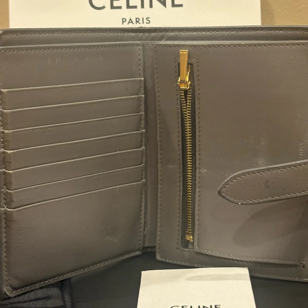 Celine Paris Bi-Fold Wallet – Gray Textured Leather - Picture 5 of 9